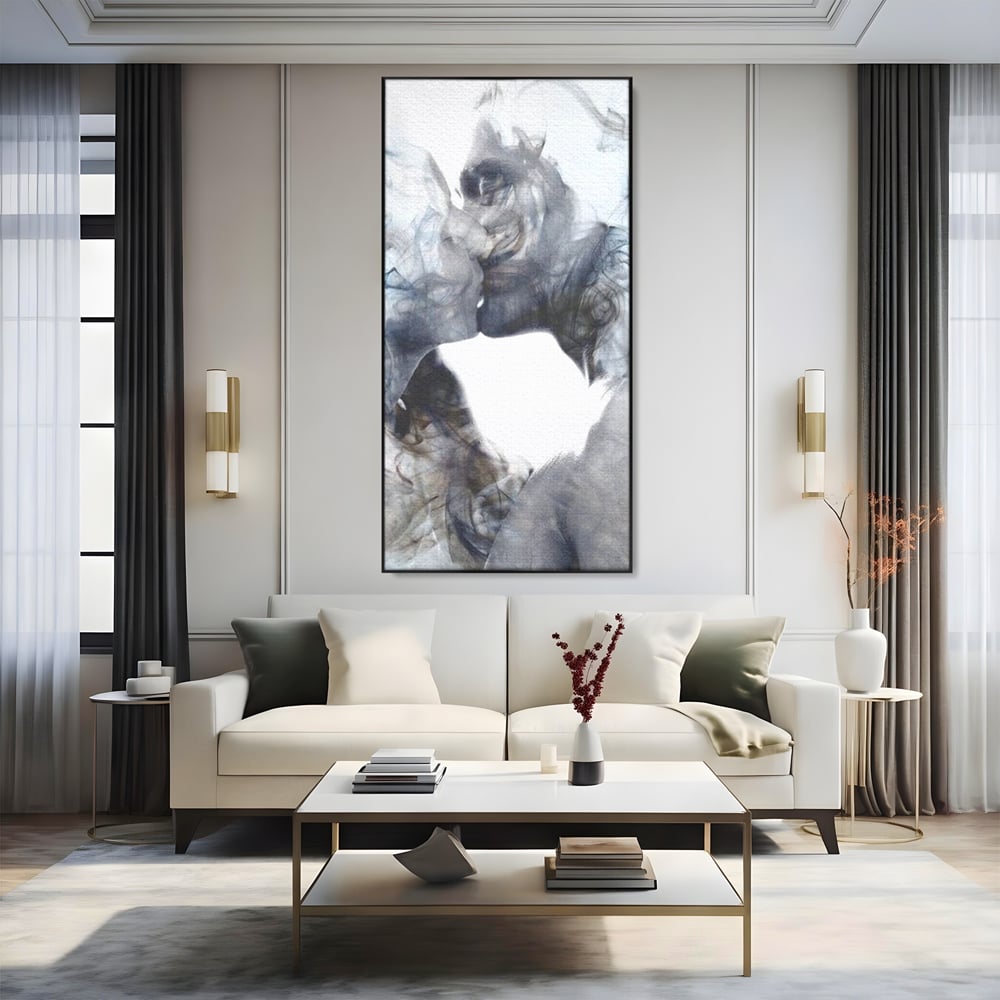 Tablou Canvas Premium LuxCanva® E1043, Sarut Romantic, Pop Art, Urban, Expresivitate, Pasiune, Buze, Alb, Living Room, Culori vibrante