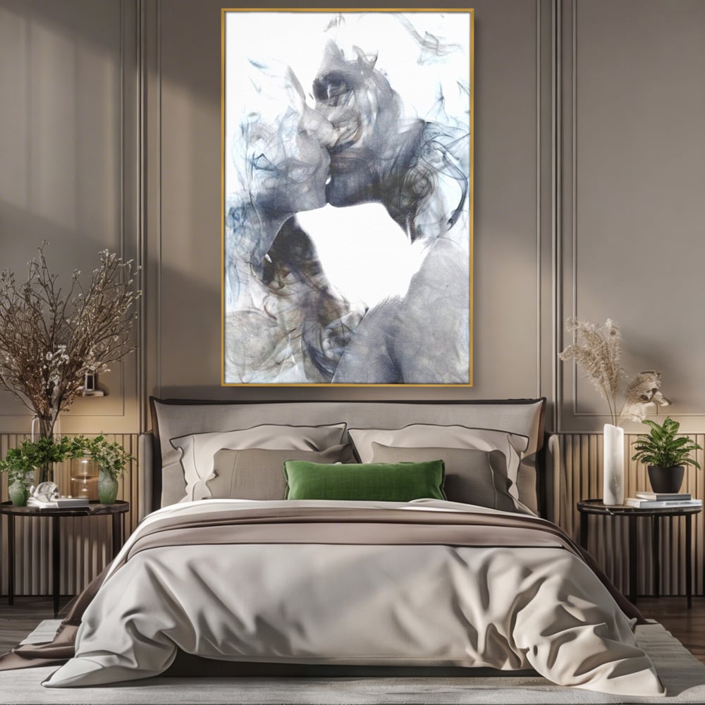 Tablou Canvas Premium LuxCanva® E1043, Sarut Romantic, Pop Art, Urban, Expresivitate, Pasiune, Buze, Alb, Living Room, Culori vibrante
