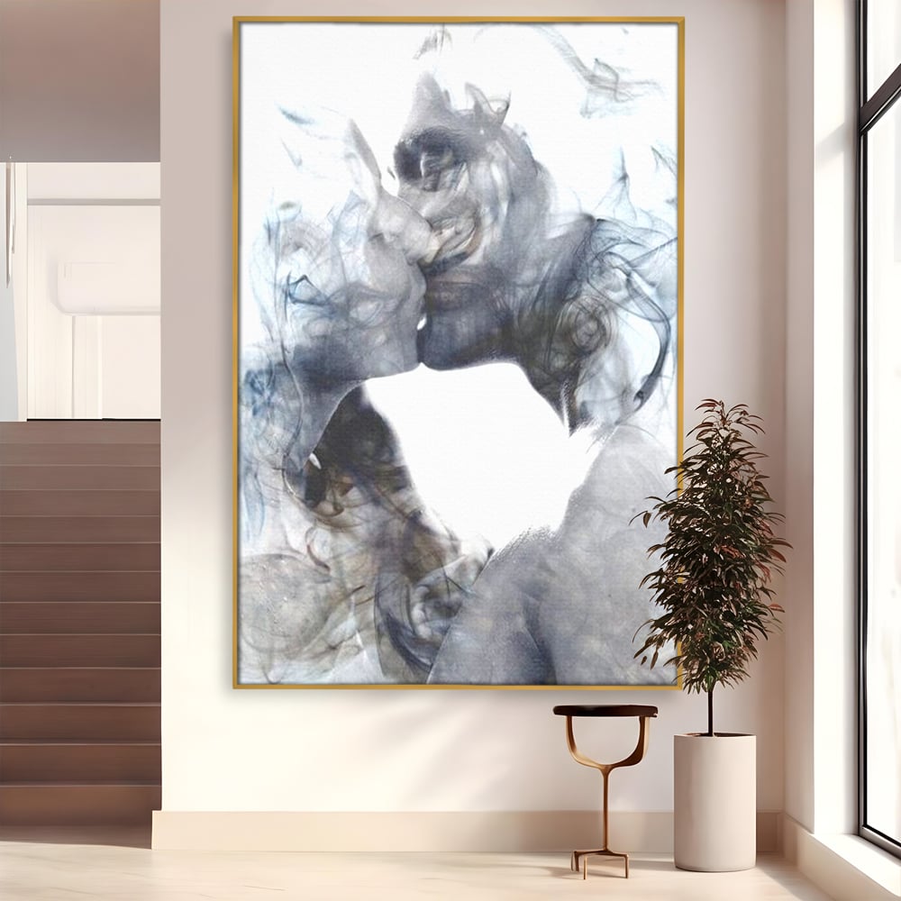 Tablou Canvas Premium LuxCanva® E1043, Sarut Romantic, Pop Art, Urban, Expresivitate, Pasiune, Buze, Alb, Living Room, Culori vibrante