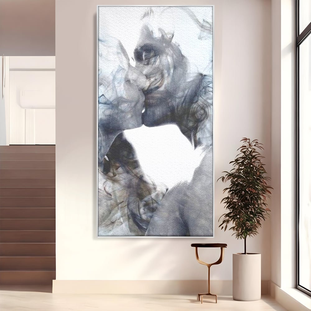 Tablou Canvas Premium LuxCanva® E1043, Sarut Romantic, Pop Art, Urban, Expresivitate, Pasiune, Buze, Alb, Living Room, Culori vibrante