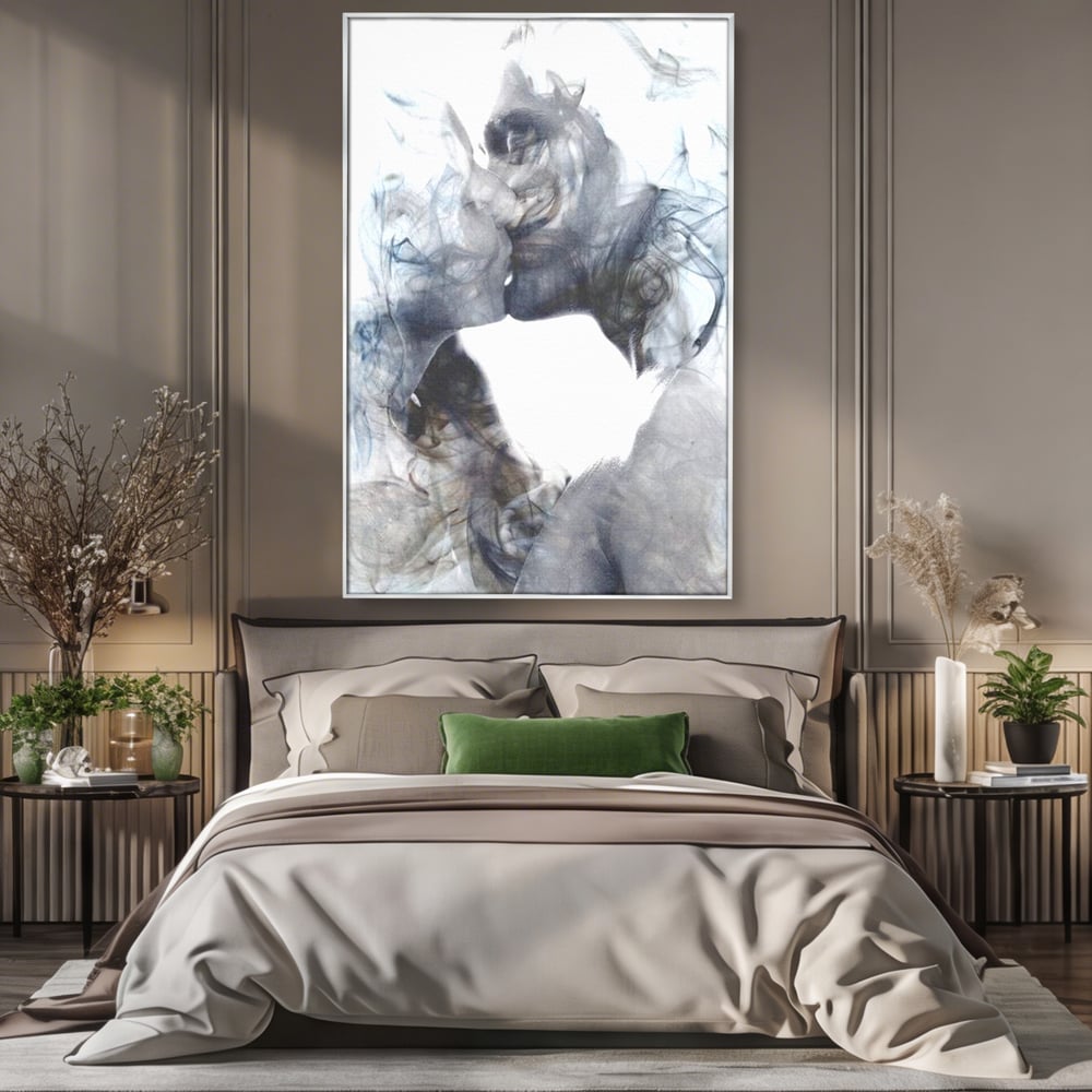 Tablou Canvas Premium LuxCanva® E1043, Sarut Romantic, Pop Art, Urban, Expresivitate, Pasiune, Buze, Alb, Living Room, Culori vibrante