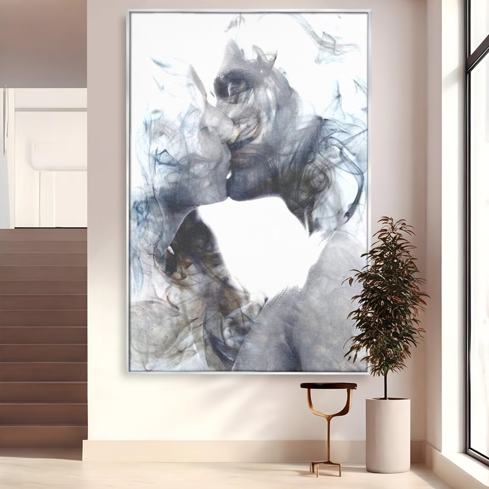 Tablou Canvas Premium LuxCanva® E1043, Sarut Romantic, Pop Art, Urban, Expresivitate, Pasiune, Buze, Alb, Living Room, Culori vibrante