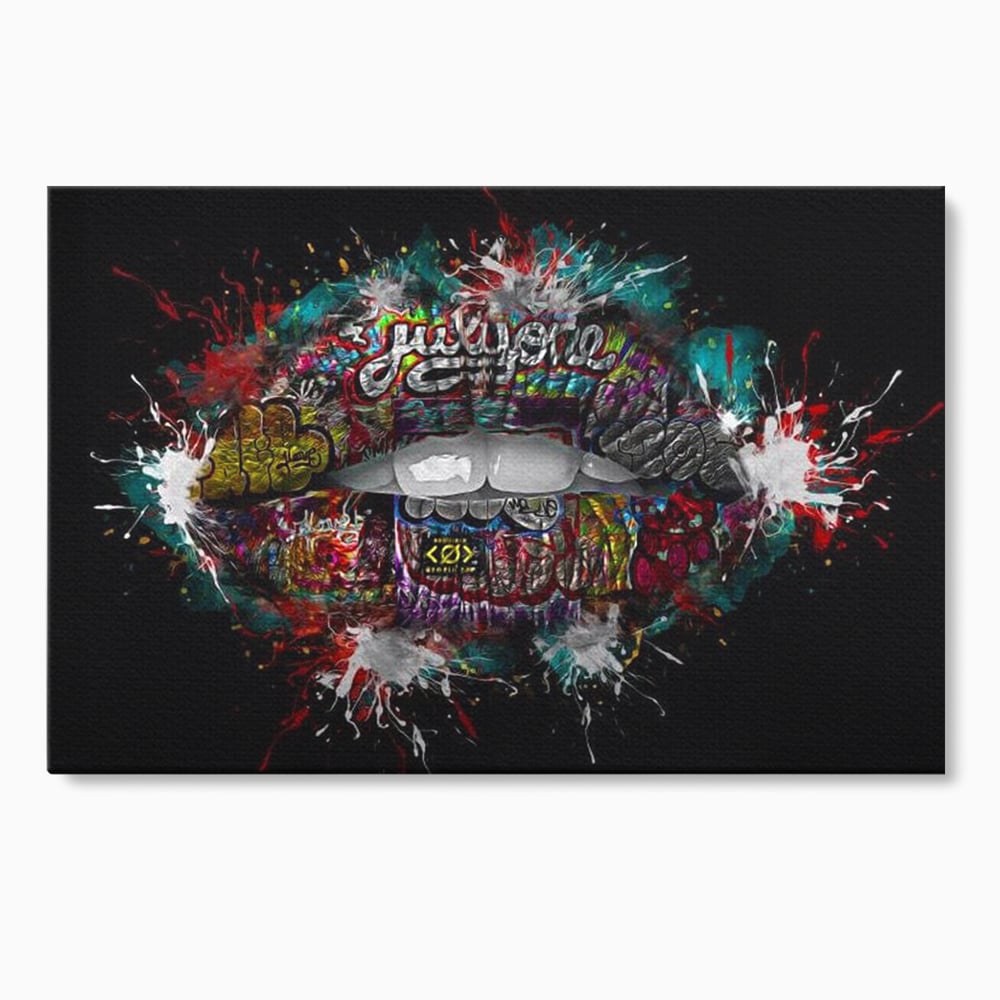 Tablou Canvas Premium LuxCanva® E1044, Buze Graffiti, Pop Art, Urban, Expresivitate, Pasiune, Buze, Alb, Living Room, Culori vibrante