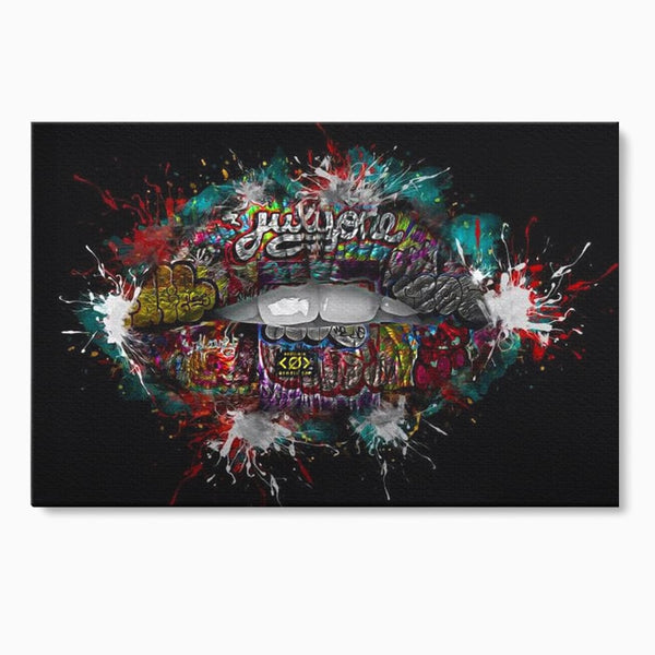 Tablou Canvas Premium LuxCanva® E1044, Buze Graffiti, Pop Art, Urban, Expresivitate, Pasiune, Buze, Alb, Living Room, Culori vibrante