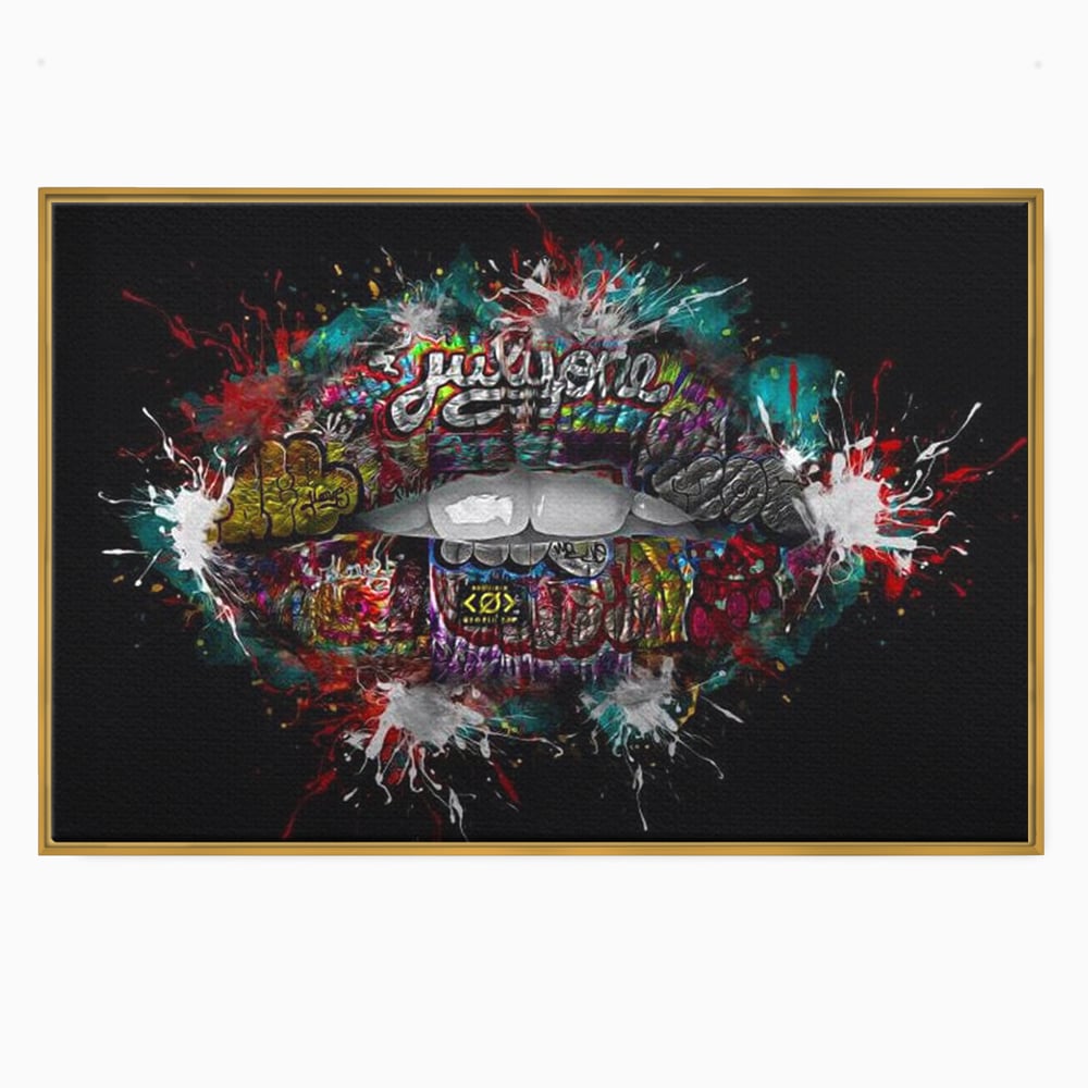 Tablou Canvas Premium LuxCanva® E1044, Buze Graffiti, Pop Art, Urban, Expresivitate, Pasiune, Buze, Alb, Living Room, Culori vibrante