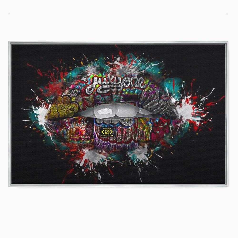 Tablou Canvas Premium LuxCanva® E1044, Buze Graffiti, Pop Art, Urban, Expresivitate, Pasiune, Buze, Alb, Living Room, Culori vibrante