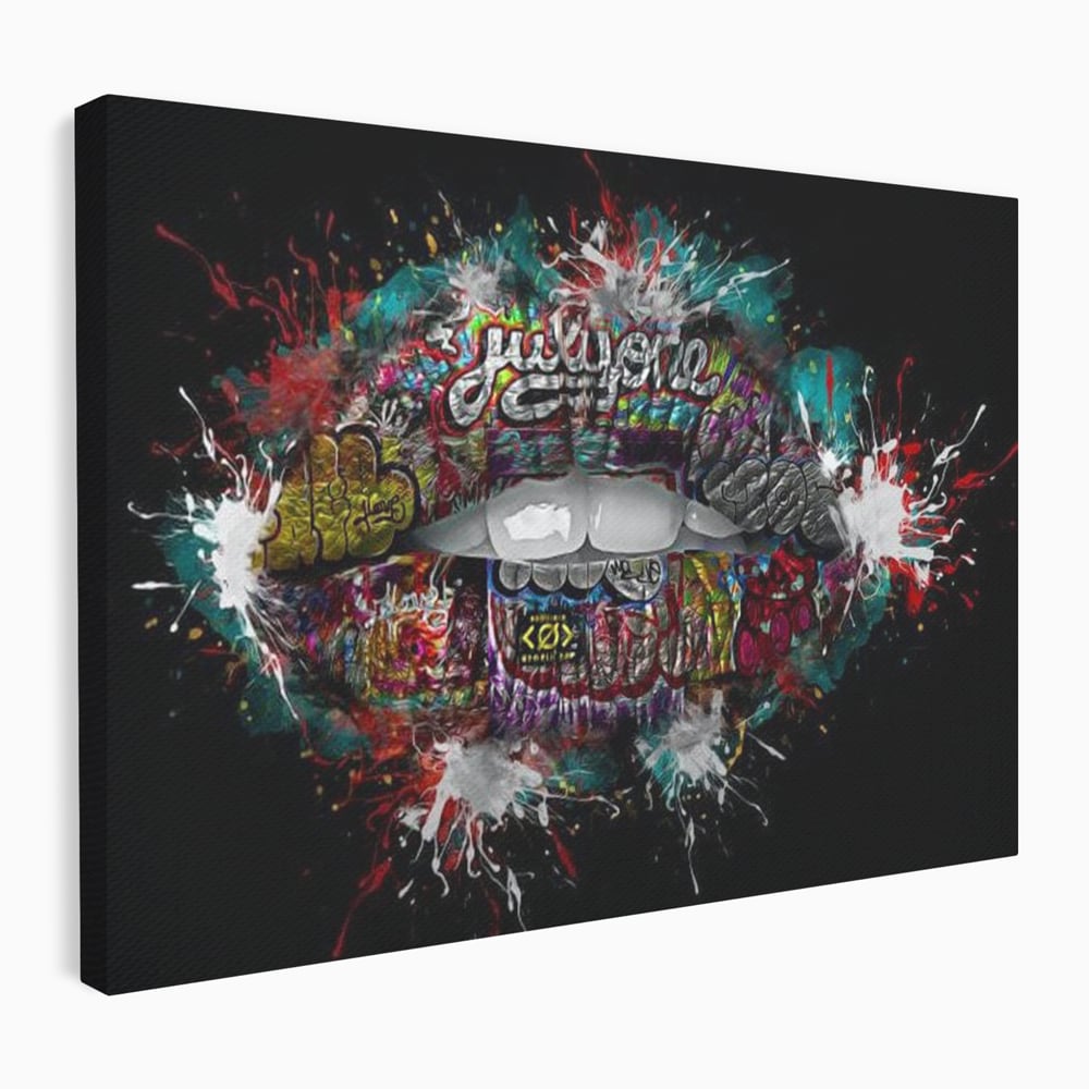 Tablou Canvas Premium LuxCanva® E1044, Buze Graffiti, Pop Art, Urban, Expresivitate, Pasiune, Buze, Alb, Living Room, Culori vibrante