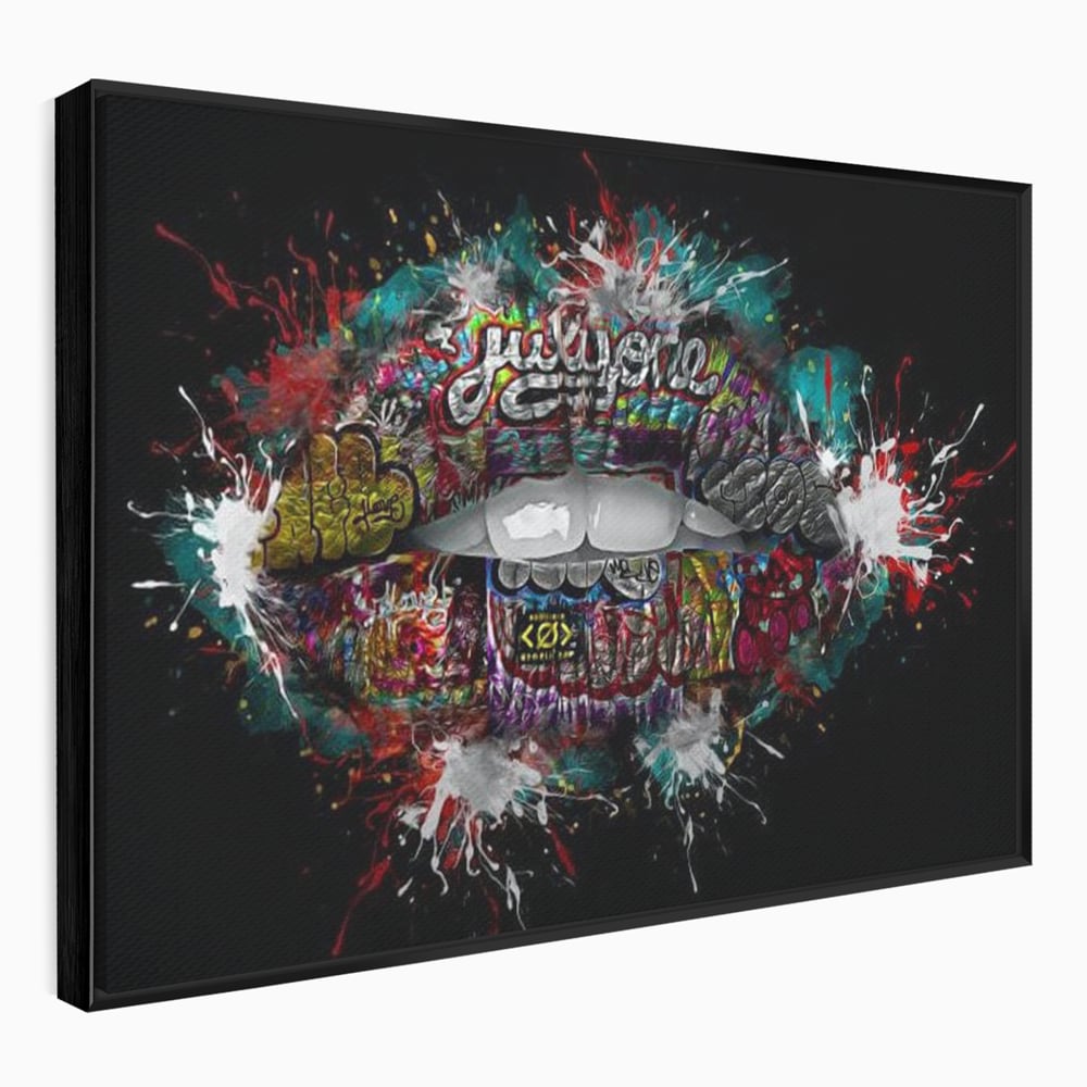 Tablou Canvas Premium LuxCanva® E1044, Buze Graffiti, Pop Art, Urban, Expresivitate, Pasiune, Buze, Alb, Living Room, Culori vibrante