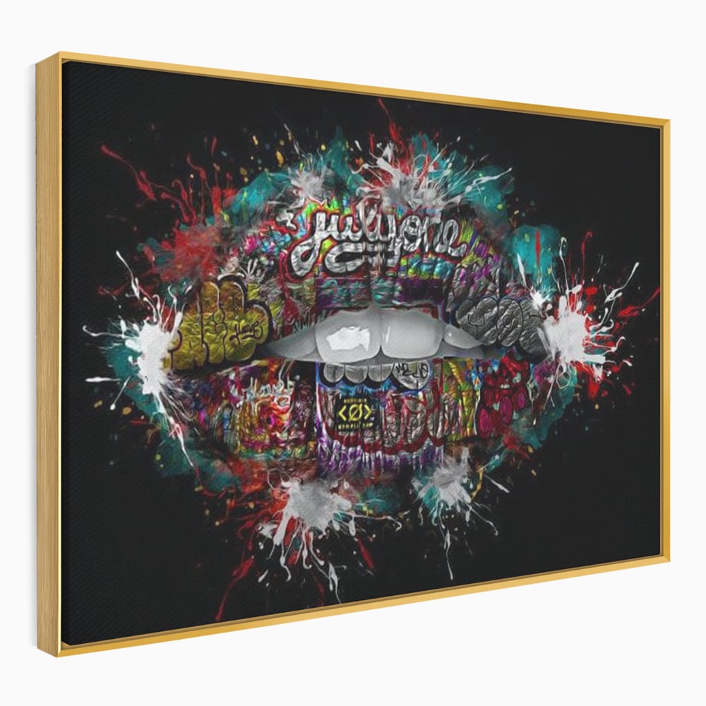 Tablou Canvas Premium LuxCanva® E1044, Buze Graffiti, Pop Art, Urban, Expresivitate, Pasiune, Buze, Alb, Living Room, Culori vibrante