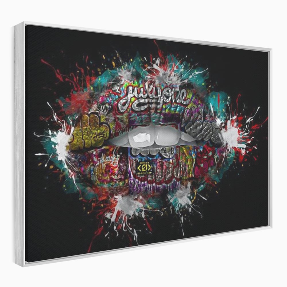Tablou Canvas Premium LuxCanva® E1044, Buze Graffiti, Pop Art, Urban, Expresivitate, Pasiune, Buze, Alb, Living Room, Culori vibrante