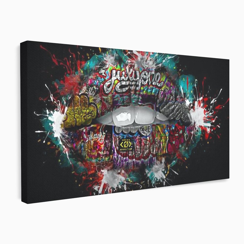 Tablou Canvas Premium LuxCanva® E1044, Buze Graffiti, Pop Art, Urban, Expresivitate, Pasiune, Buze, Alb, Living Room, Culori vibrante