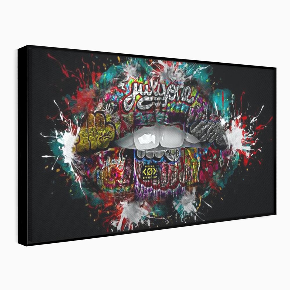 Tablou Canvas Premium LuxCanva® E1044, Buze Graffiti, Pop Art, Urban, Expresivitate, Pasiune, Buze, Alb, Living Room, Culori vibrante
