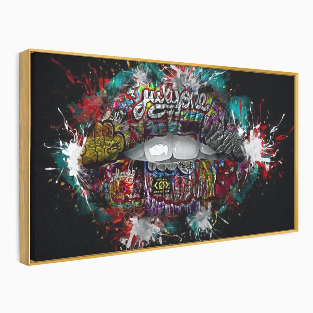 Tablou Canvas Premium LuxCanva® E1044, Buze Graffiti, Pop Art, Urban, Expresivitate, Pasiune, Buze, Alb, Living Room, Culori vibrante