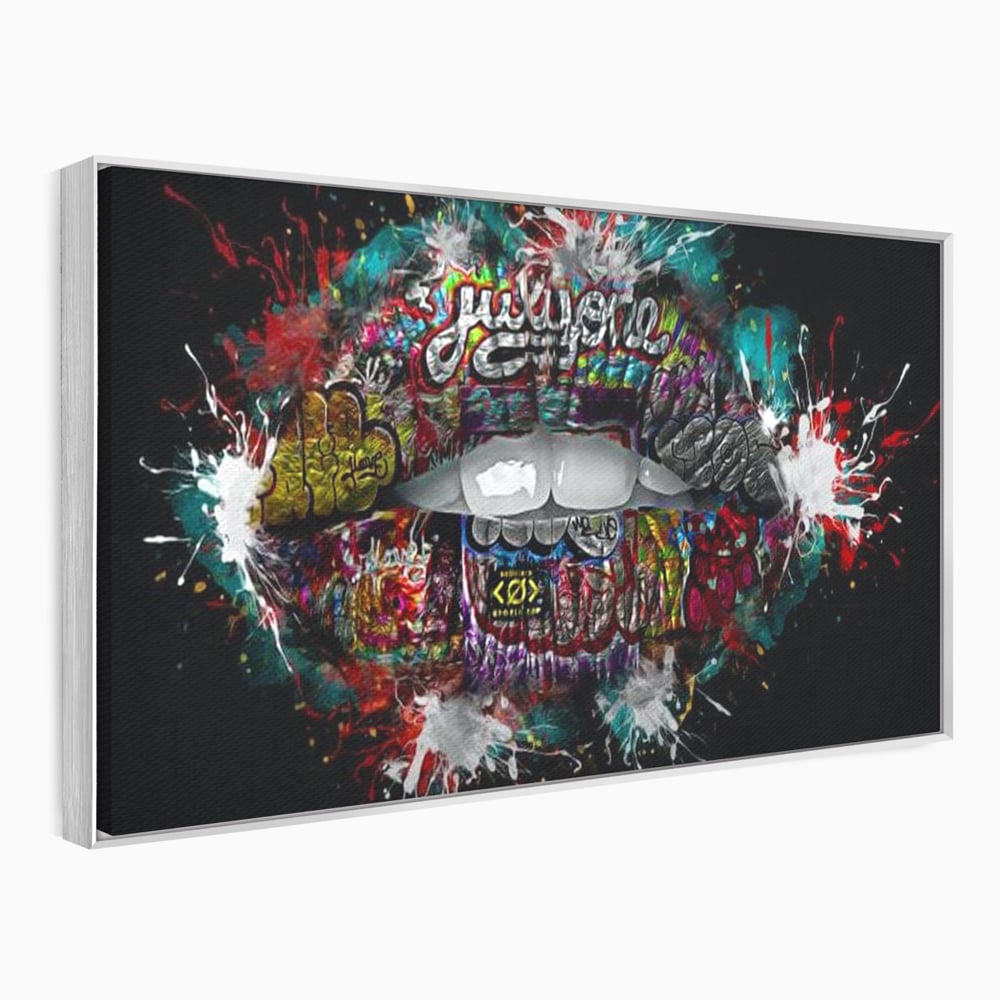 Tablou Canvas Premium LuxCanva® E1044, Buze Graffiti, Pop Art, Urban, Expresivitate, Pasiune, Buze, Alb, Living Room, Culori vibrante