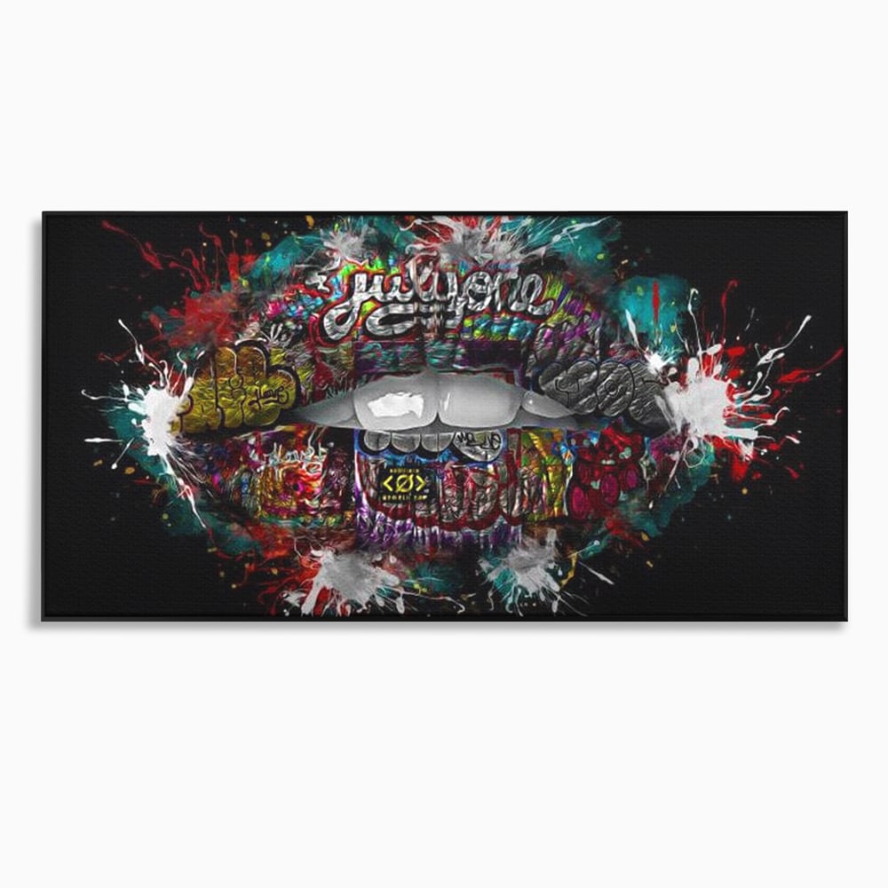 Tablou Canvas Premium LuxCanva® E1044, Buze Graffiti, Pop Art, Urban, Expresivitate, Pasiune, Buze, Alb, Living Room, Culori vibrante