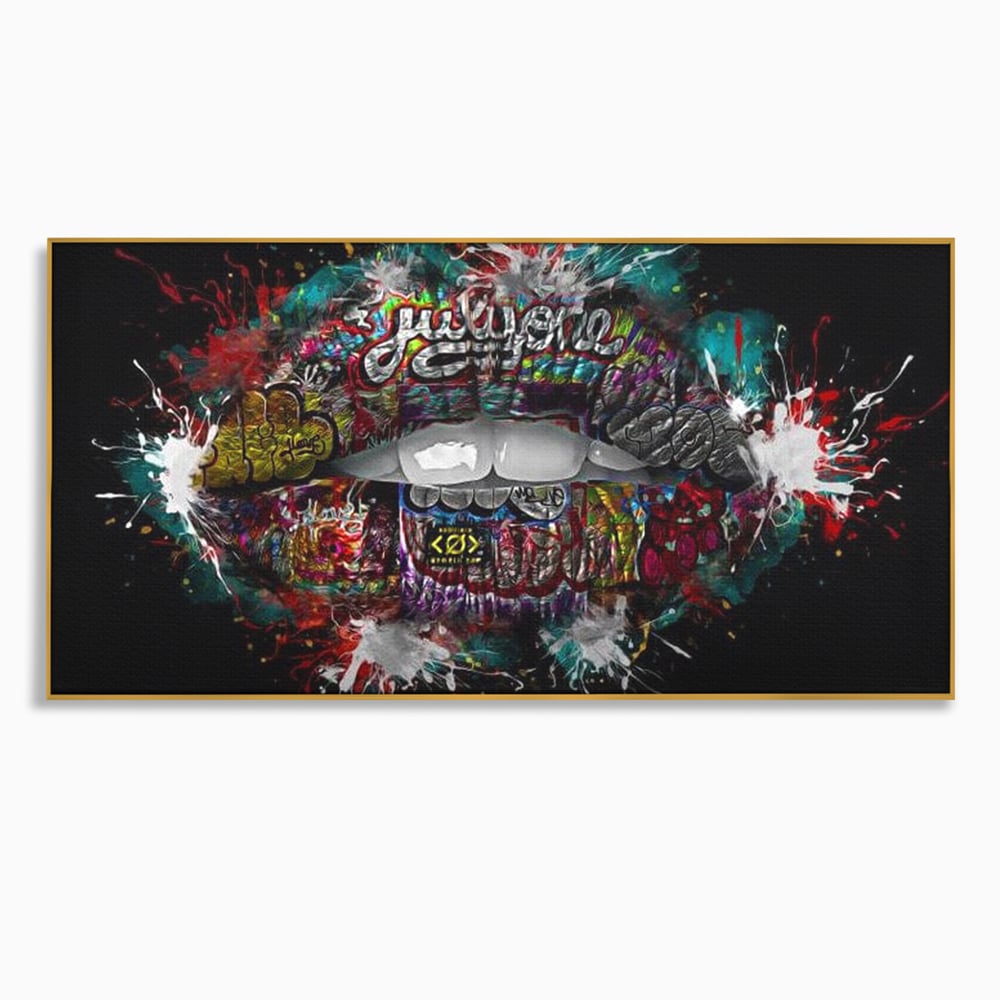 Tablou Canvas Premium LuxCanva® E1044, Buze Graffiti, Pop Art, Urban, Expresivitate, Pasiune, Buze, Alb, Living Room, Culori vibrante