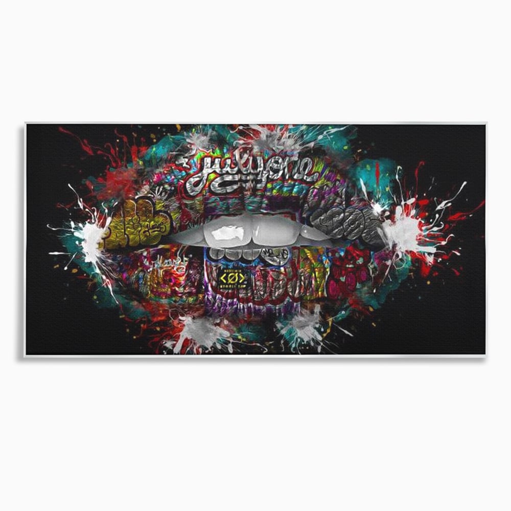 Tablou Canvas Premium LuxCanva® E1044, Buze Graffiti, Pop Art, Urban, Expresivitate, Pasiune, Buze, Alb, Living Room, Culori vibrante