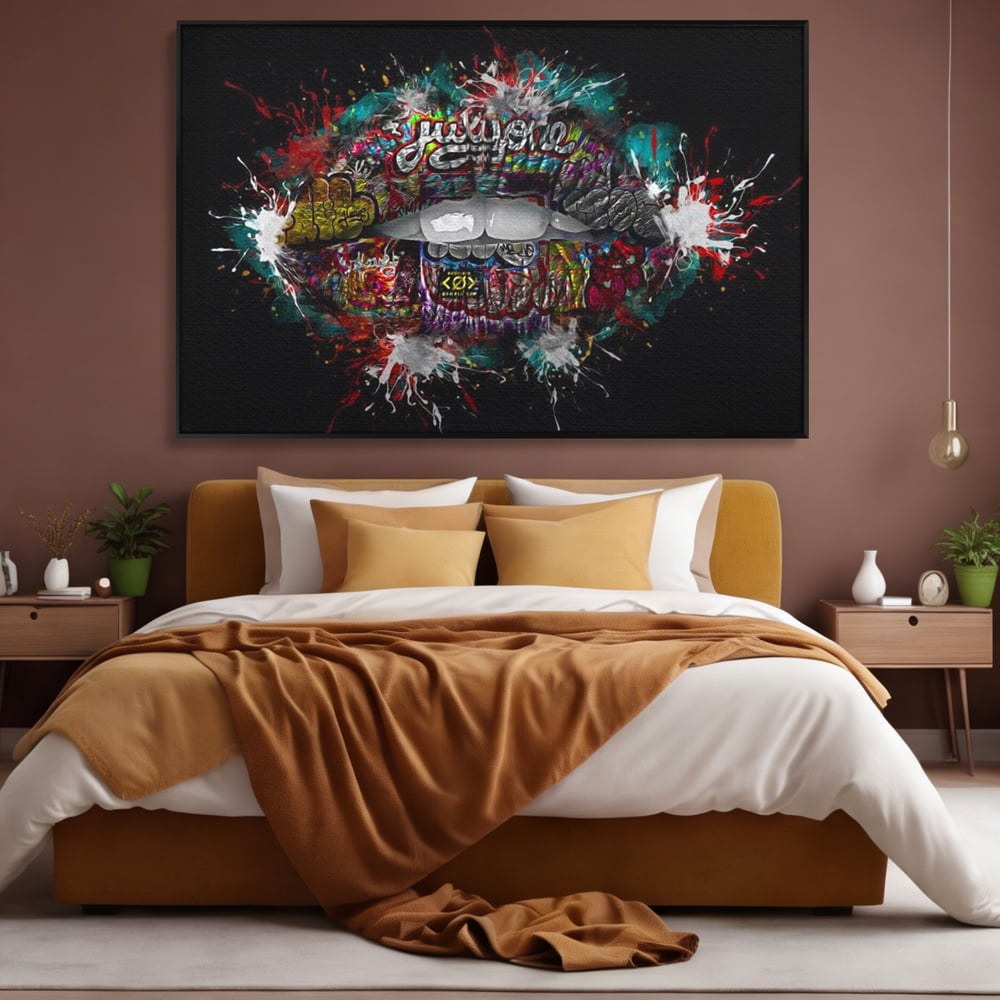 Tablou Canvas Premium LuxCanva® E1044, Buze Graffiti, Pop Art, Urban, Expresivitate, Pasiune, Buze, Alb, Living Room, Culori vibrante