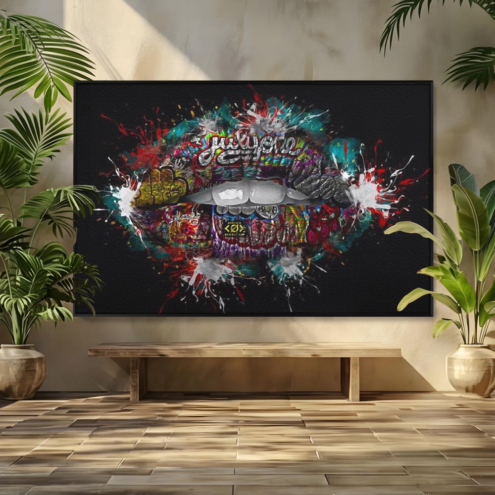 Tablou Canvas Premium LuxCanva® E1044, Buze Graffiti, Pop Art, Urban, Expresivitate, Pasiune, Buze, Alb, Living Room, Culori vibrante
