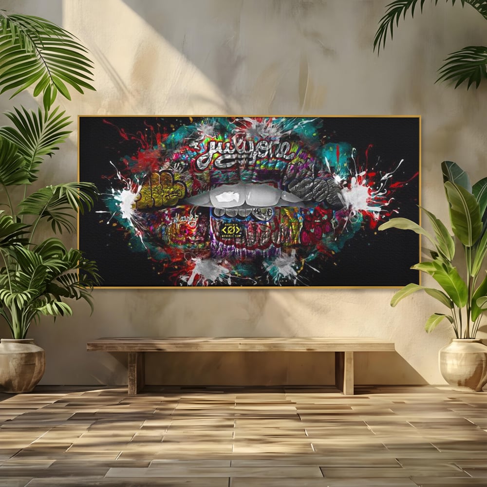 Tablou Canvas Premium LuxCanva® E1044, Buze Graffiti, Pop Art, Urban, Expresivitate, Pasiune, Buze, Alb, Living Room, Culori vibrante