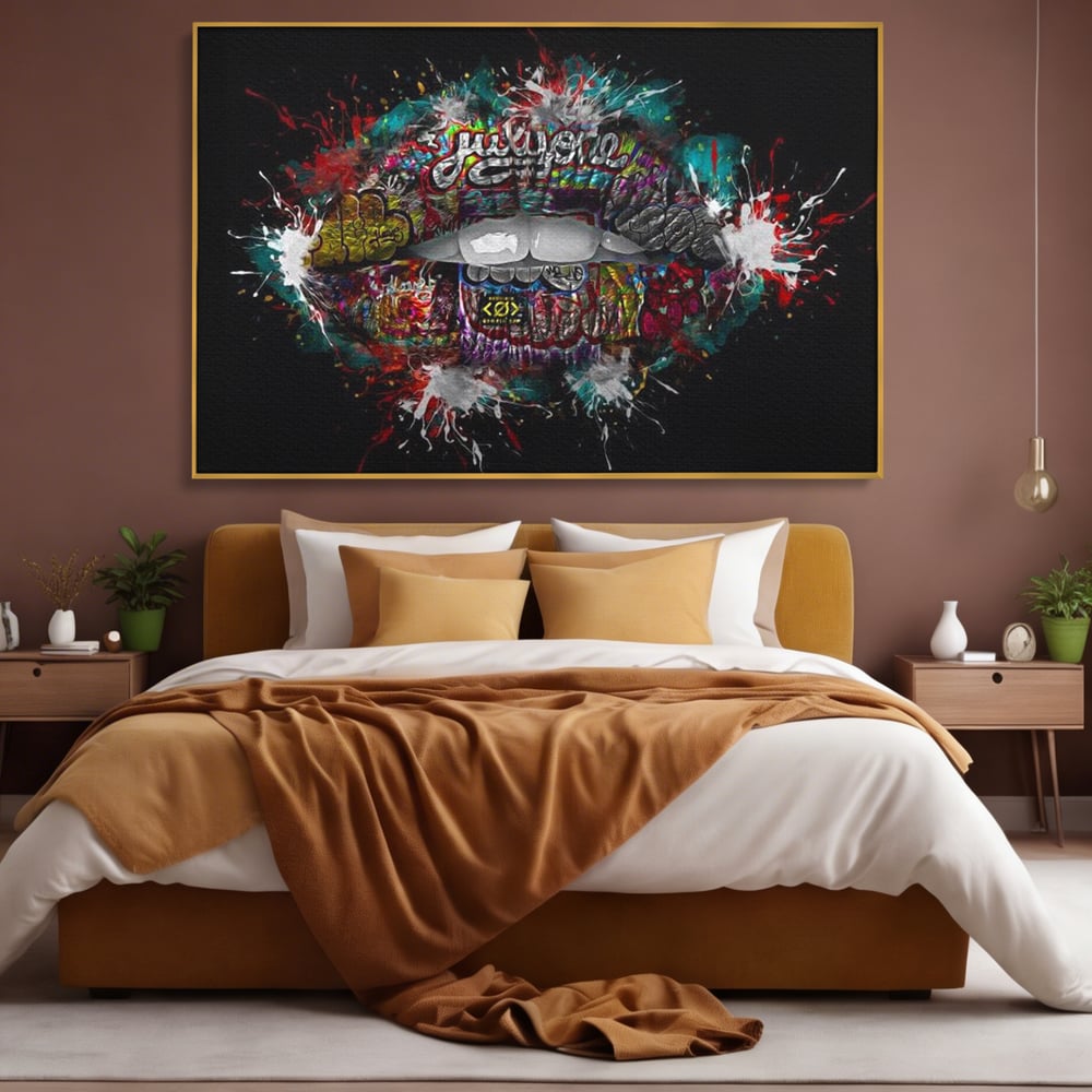 Tablou Canvas Premium LuxCanva® E1044, Buze Graffiti, Pop Art, Urban, Expresivitate, Pasiune, Buze, Alb, Living Room, Culori vibrante