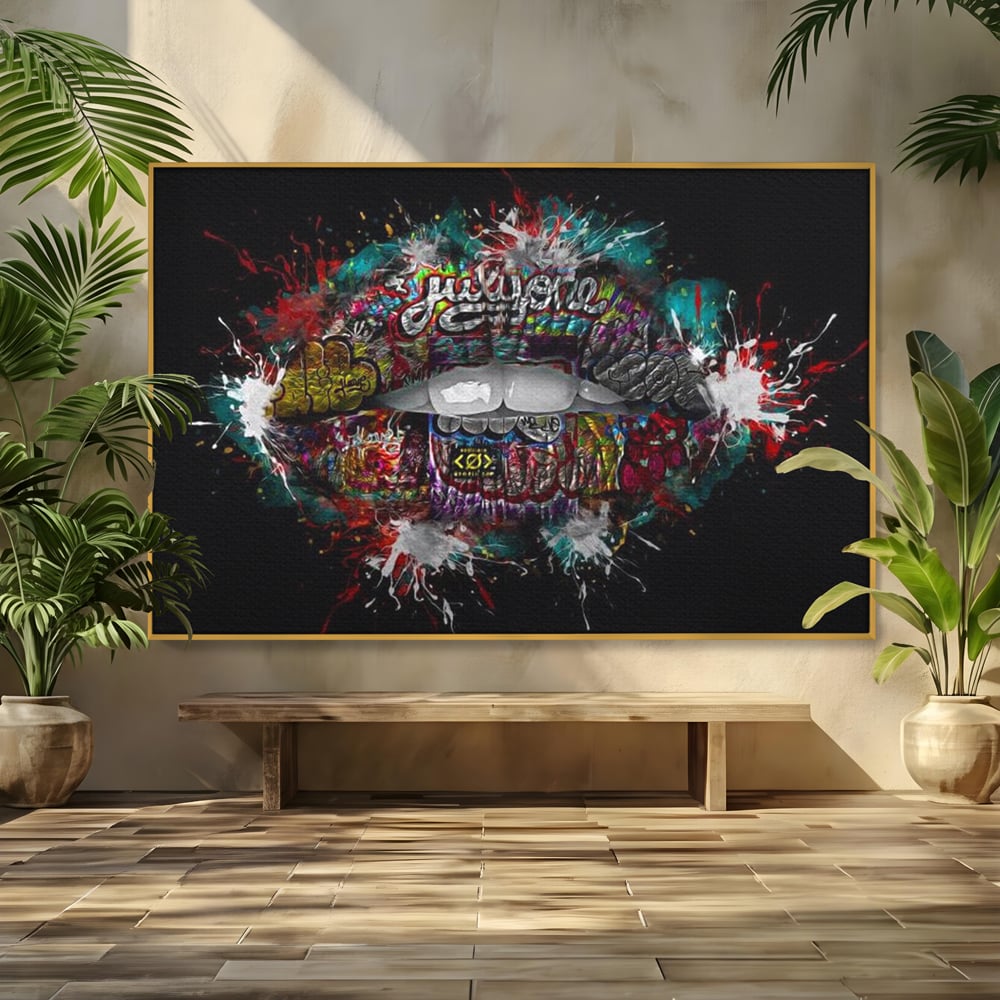Tablou Canvas Premium LuxCanva® E1044, Buze Graffiti, Pop Art, Urban, Expresivitate, Pasiune, Buze, Alb, Living Room, Culori vibrante