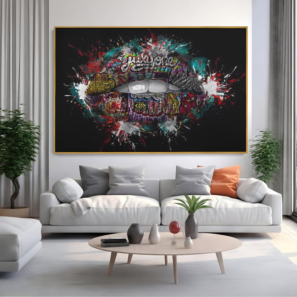 Tablou Canvas Premium LuxCanva® E1044, Buze Graffiti, Pop Art, Urban, Expresivitate, Pasiune, Buze, Alb, Living Room, Culori vibrante