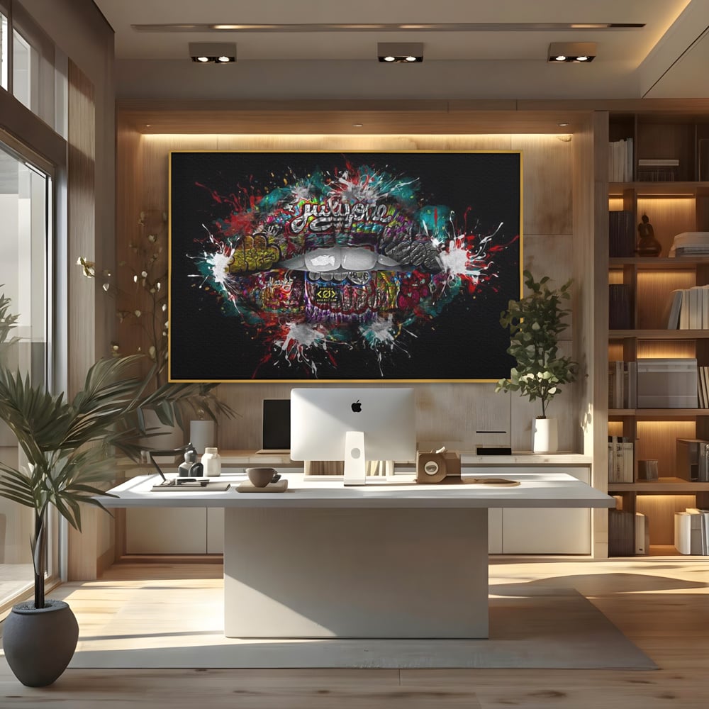 Tablou Canvas Premium LuxCanva® E1044, Buze Graffiti, Pop Art, Urban, Expresivitate, Pasiune, Buze, Alb, Living Room, Culori vibrante