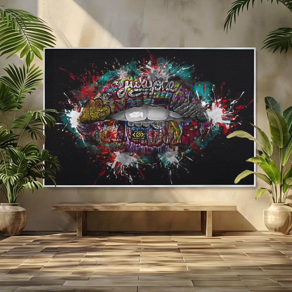 Tablou Canvas Premium LuxCanva® E1044, Buze Graffiti, Pop Art, Urban, Expresivitate, Pasiune, Buze, Alb, Living Room, Culori vibrante