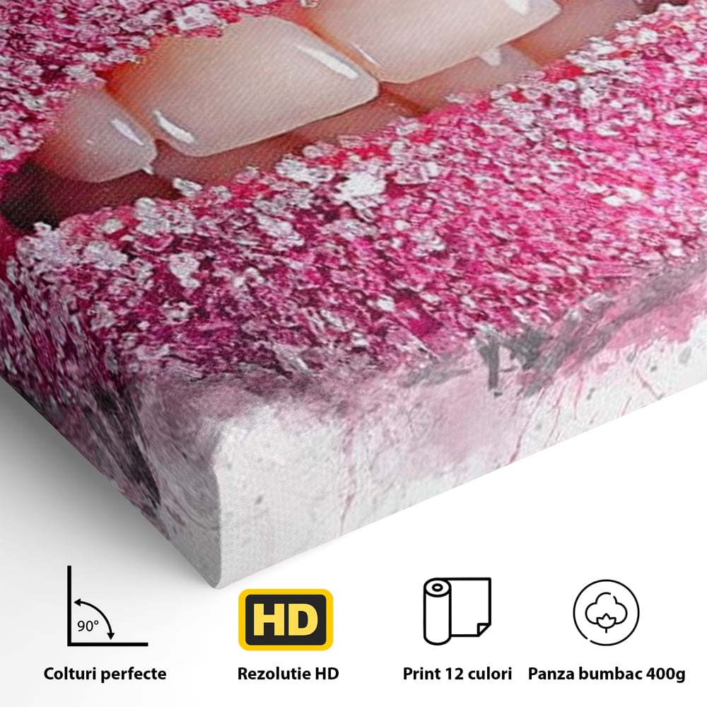 Leinwand Wandkunst Leinwand Wandkunst Premium LuxCanva® E1045, Rosa Lippen Süße, Kuss, Geschmack, Zucker, Genuss, Aroma, Wohnzimmer, kräftige Farben
