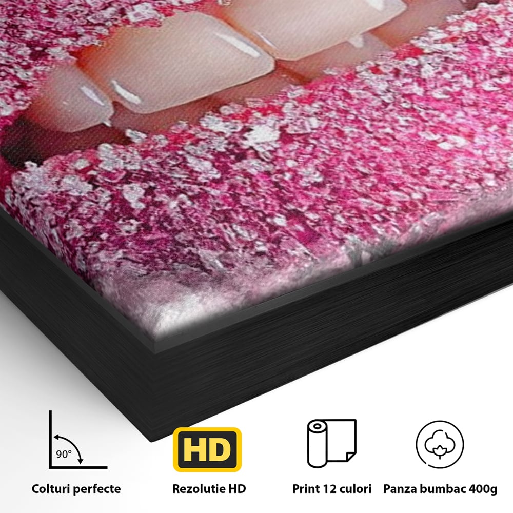 Leinwand Wandkunst Leinwand Wandkunst Premium LuxCanva® E1045, Rosa Lippen Süße, Kuss, Geschmack, Zucker, Genuss, Aroma, Wohnzimmer, kräftige Farben