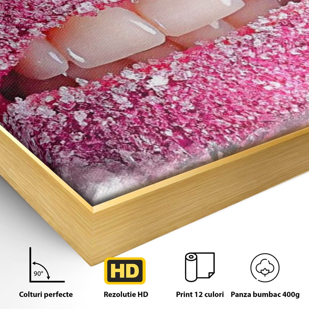 Leinwand Wandkunst Leinwand Wandkunst Premium LuxCanva® E1045, Rosa Lippen Süße, Kuss, Geschmack, Zucker, Genuss, Aroma, Wohnzimmer, kräftige Farben