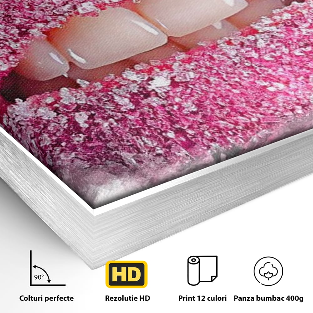 Leinwand Wandkunst Leinwand Wandkunst Premium LuxCanva® E1045, Rosa Lippen Süße, Kuss, Geschmack, Zucker, Genuss, Aroma, Wohnzimmer, kräftige Farben