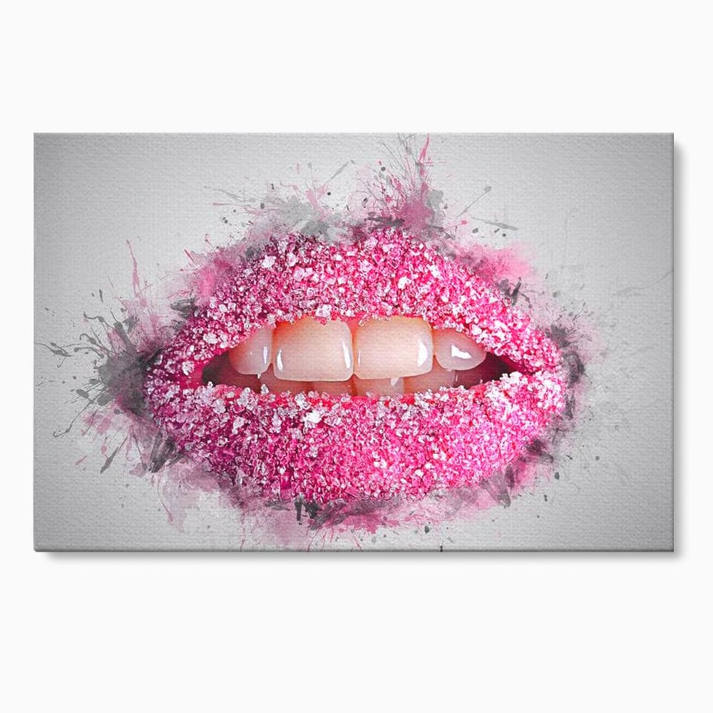 Leinwand Wandkunst Leinwand Wandkunst Premium LuxCanva® E1045, Rosa Lippen Süße, Kuss, Geschmack, Zucker, Genuss, Aroma, Wohnzimmer, kräftige Farben
