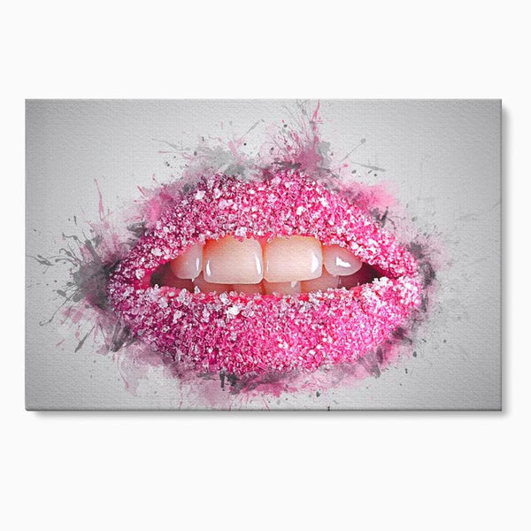 Leinwand Wandkunst Leinwand Wandkunst Premium LuxCanva® E1045, Rosa Lippen Süße, Kuss, Geschmack, Zucker, Genuss, Aroma, Wohnzimmer, kräftige Farben