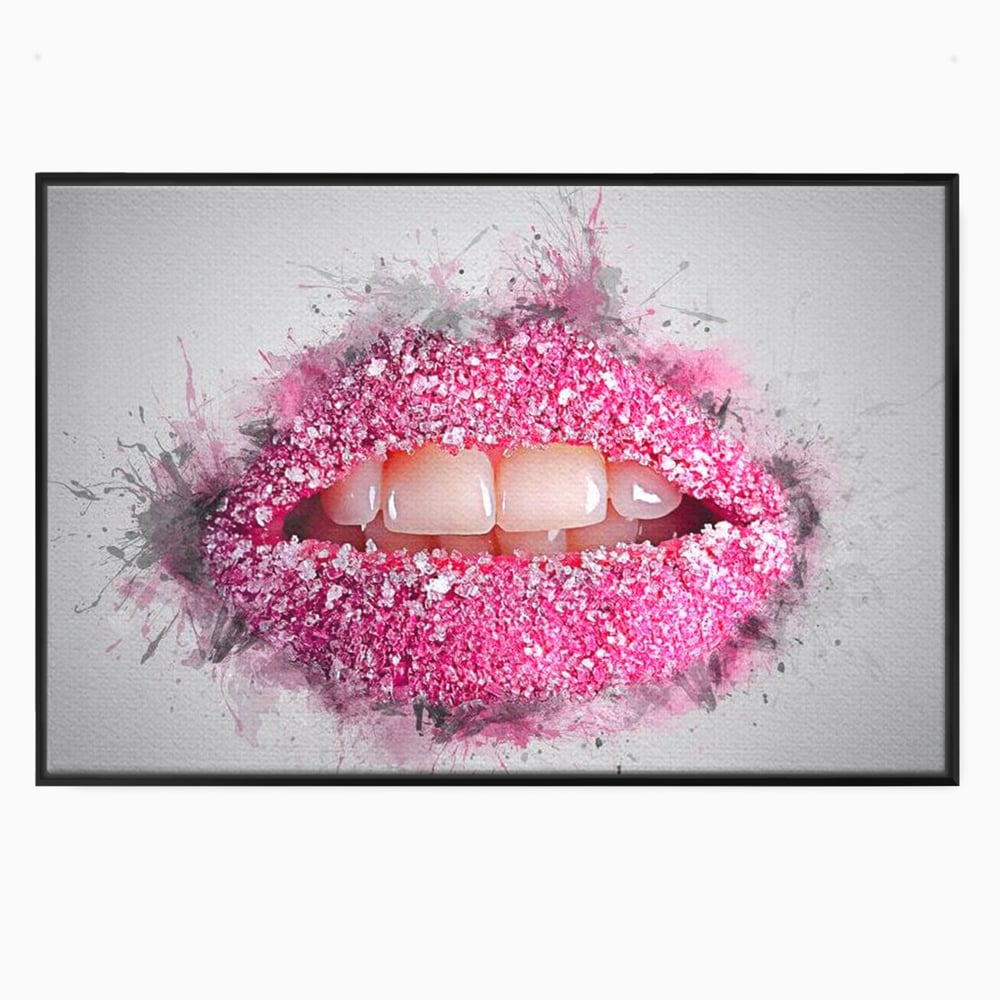 Leinwand Wandkunst Leinwand Wandkunst Premium LuxCanva® E1045, Rosa Lippen Süße, Kuss, Geschmack, Zucker, Genuss, Aroma, Wohnzimmer, kräftige Farben
