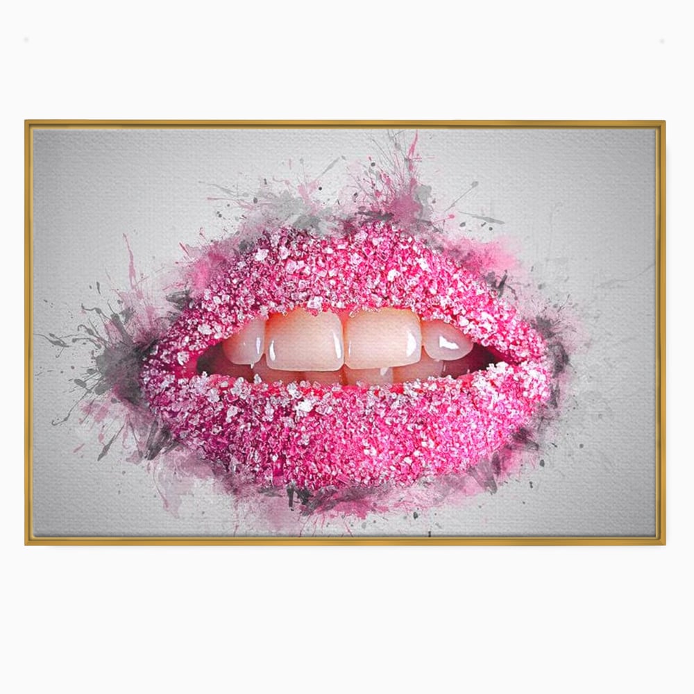 Leinwand Wandkunst Leinwand Wandkunst Premium LuxCanva® E1045, Rosa Lippen Süße, Kuss, Geschmack, Zucker, Genuss, Aroma, Wohnzimmer, kräftige Farben