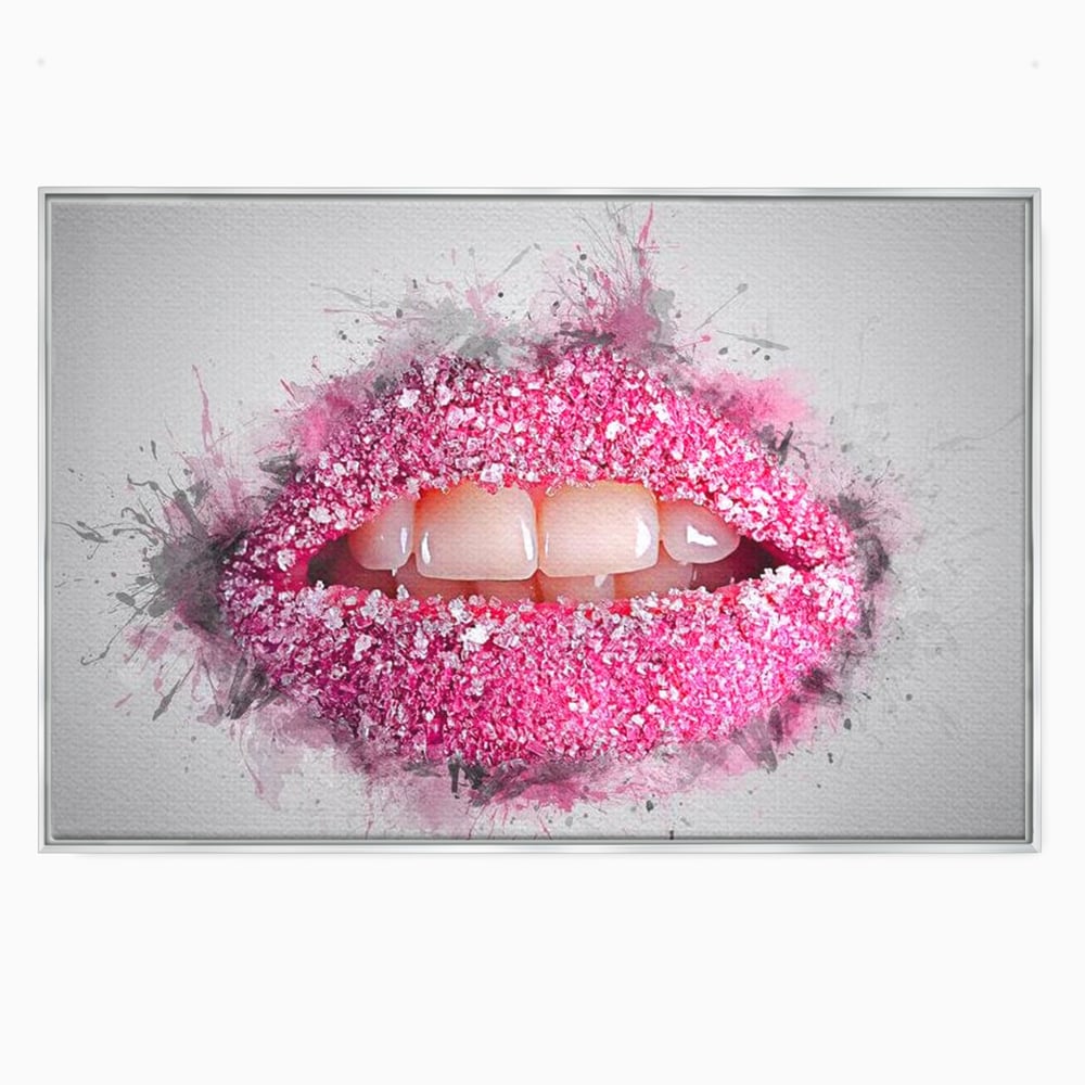 Leinwand Wandkunst Leinwand Wandkunst Premium LuxCanva® E1045, Rosa Lippen Süße, Kuss, Geschmack, Zucker, Genuss, Aroma, Wohnzimmer, kräftige Farben
