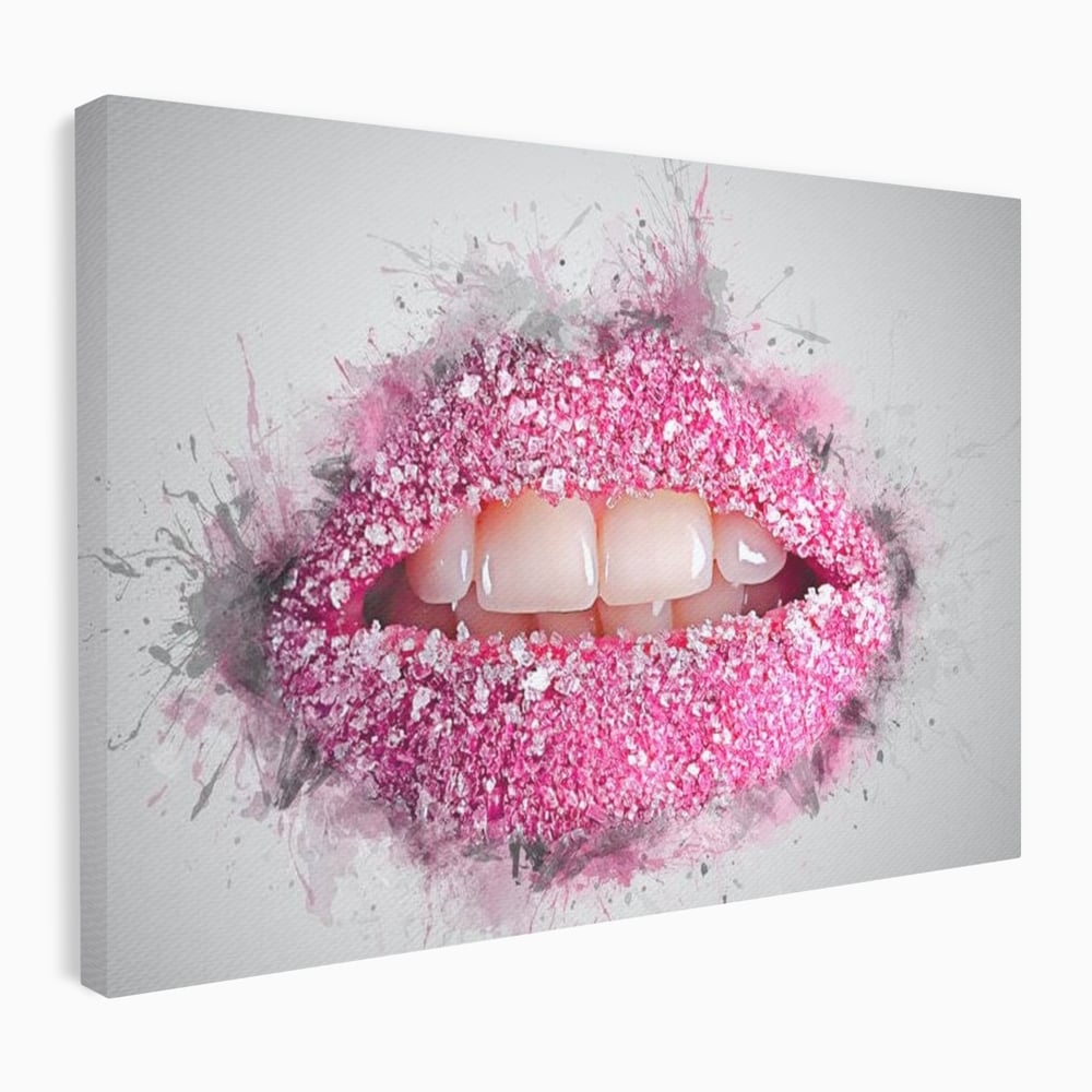 Leinwand Wandkunst Leinwand Wandkunst Premium LuxCanva® E1045, Rosa Lippen Süße, Kuss, Geschmack, Zucker, Genuss, Aroma, Wohnzimmer, kräftige Farben