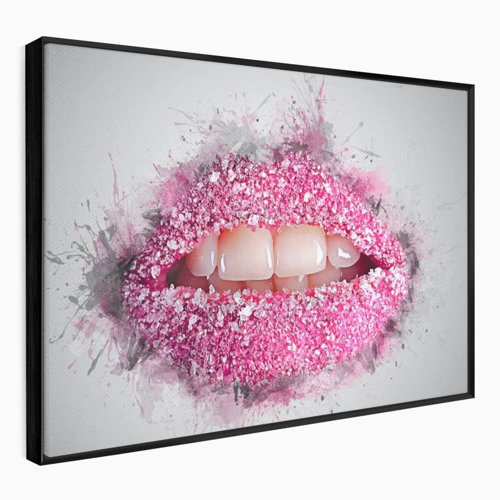 Leinwand Wandkunst Leinwand Wandkunst Premium LuxCanva® E1045, Rosa Lippen Süße, Kuss, Geschmack, Zucker, Genuss, Aroma, Wohnzimmer, kräftige Farben