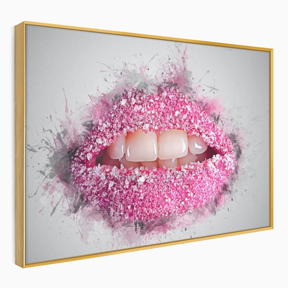 Leinwand Wandkunst Leinwand Wandkunst Premium LuxCanva® E1045, Rosa Lippen Süße, Kuss, Geschmack, Zucker, Genuss, Aroma, Wohnzimmer, kräftige Farben