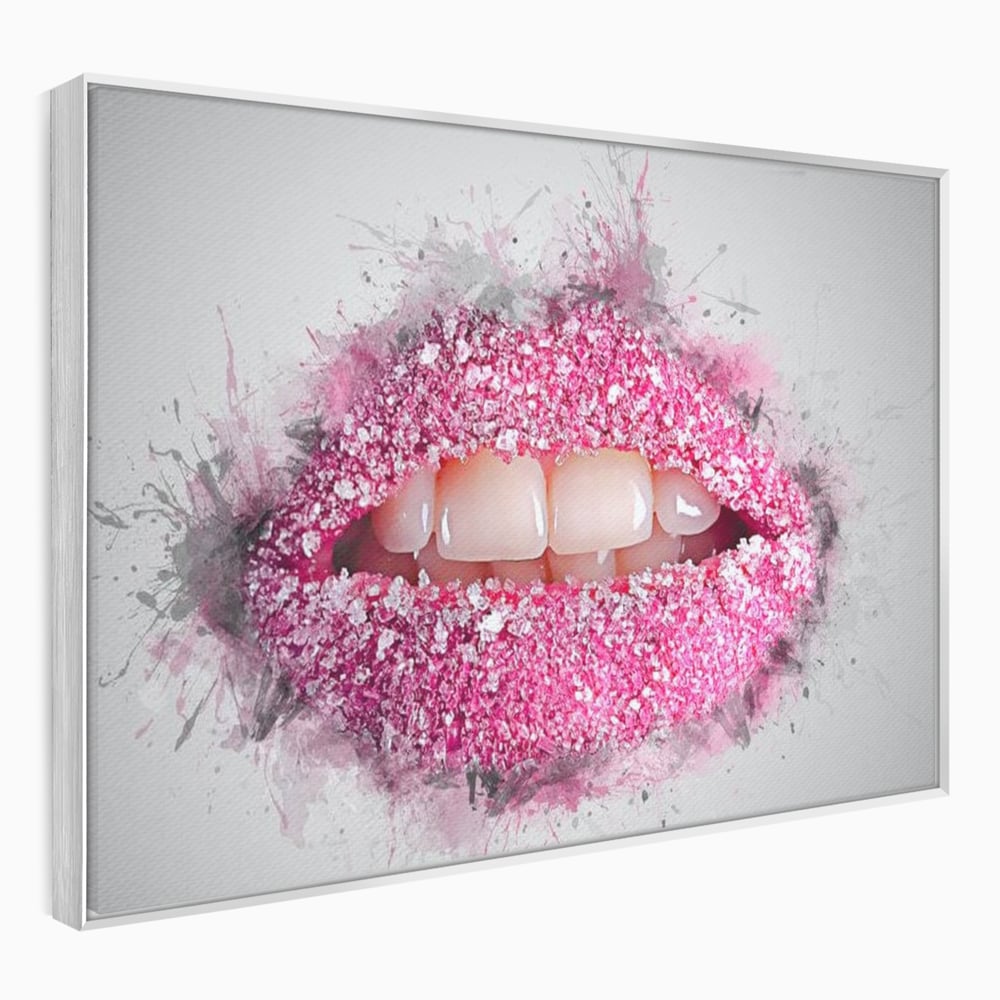 Leinwand Wandkunst Leinwand Wandkunst Premium LuxCanva® E1045, Rosa Lippen Süße, Kuss, Geschmack, Zucker, Genuss, Aroma, Wohnzimmer, kräftige Farben