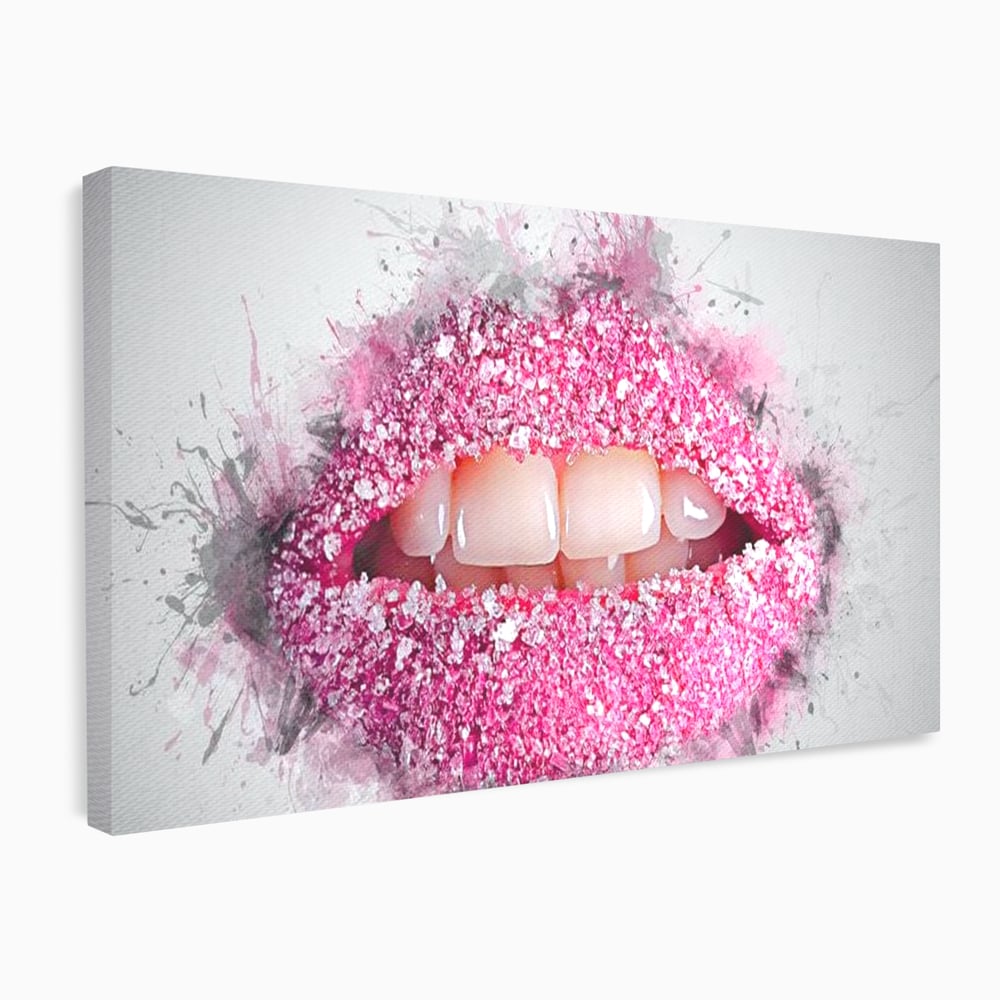 Leinwand Wandkunst Leinwand Wandkunst Premium LuxCanva® E1045, Rosa Lippen Süße, Kuss, Geschmack, Zucker, Genuss, Aroma, Wohnzimmer, kräftige Farben