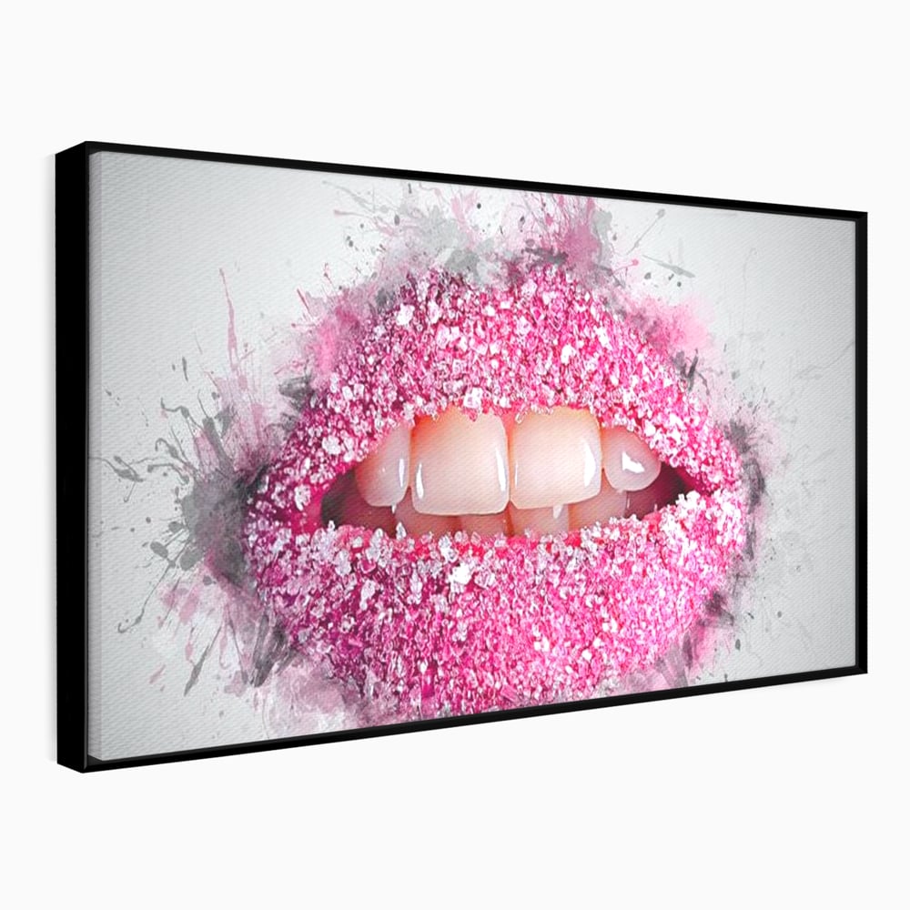 Leinwand Wandkunst Leinwand Wandkunst Premium LuxCanva® E1045, Rosa Lippen Süße, Kuss, Geschmack, Zucker, Genuss, Aroma, Wohnzimmer, kräftige Farben