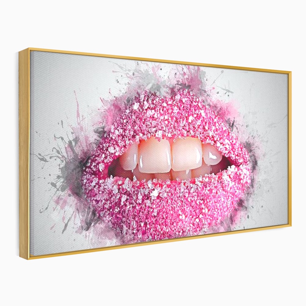 Leinwand Wandkunst Leinwand Wandkunst Premium LuxCanva® E1045, Rosa Lippen Süße, Kuss, Geschmack, Zucker, Genuss, Aroma, Wohnzimmer, kräftige Farben