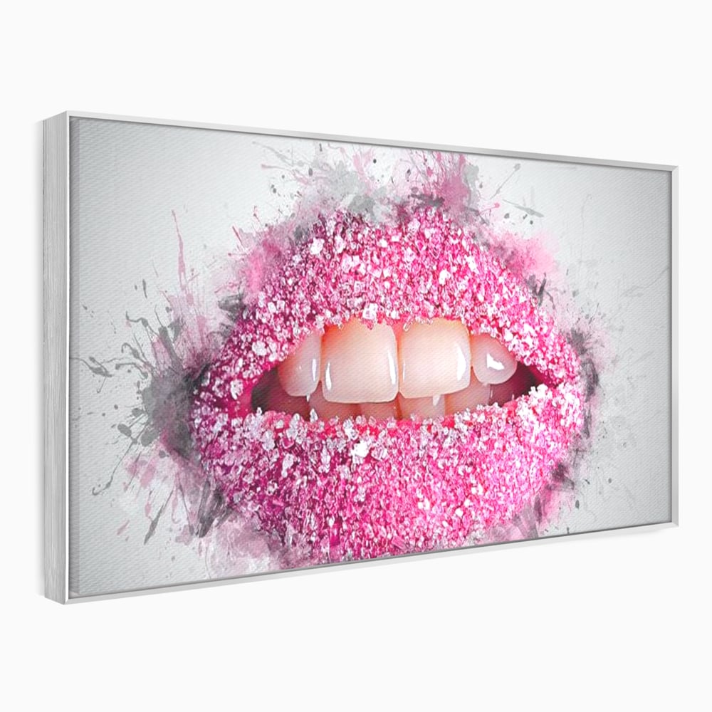 Leinwand Wandkunst Leinwand Wandkunst Premium LuxCanva® E1045, Rosa Lippen Süße, Kuss, Geschmack, Zucker, Genuss, Aroma, Wohnzimmer, kräftige Farben