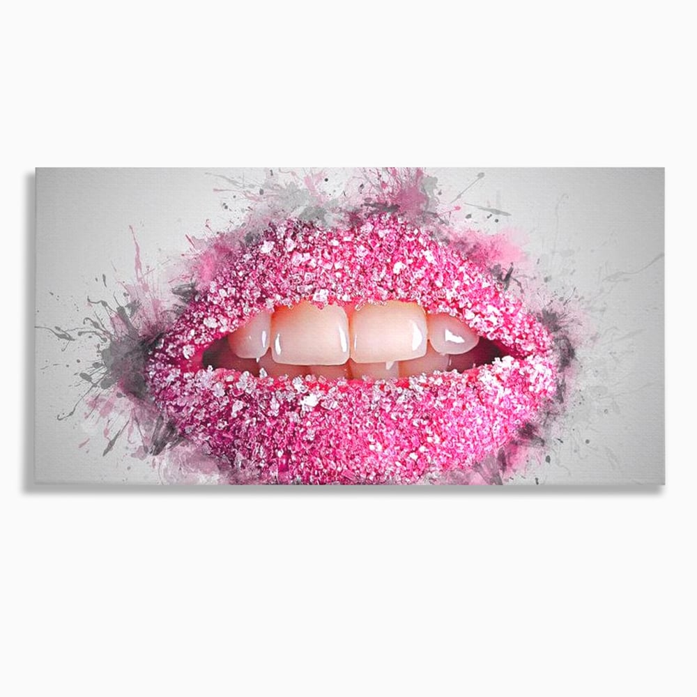 Leinwand Wandkunst Leinwand Wandkunst Premium LuxCanva® E1045, Rosa Lippen Süße, Kuss, Geschmack, Zucker, Genuss, Aroma, Wohnzimmer, kräftige Farben