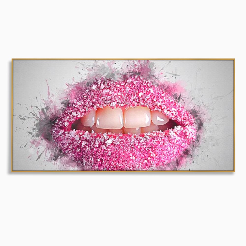 Leinwand Wandkunst Leinwand Wandkunst Premium LuxCanva® E1045, Rosa Lippen Süße, Kuss, Geschmack, Zucker, Genuss, Aroma, Wohnzimmer, kräftige Farben