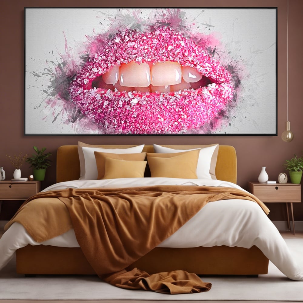 Leinwand Wandkunst Leinwand Wandkunst Premium LuxCanva® E1045, Rosa Lippen Süße, Kuss, Geschmack, Zucker, Genuss, Aroma, Wohnzimmer, kräftige Farben