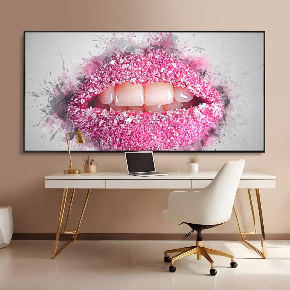 Leinwand Wandkunst Leinwand Wandkunst Premium LuxCanva® E1045, Rosa Lippen Süße, Kuss, Geschmack, Zucker, Genuss, Aroma, Wohnzimmer, kräftige Farben